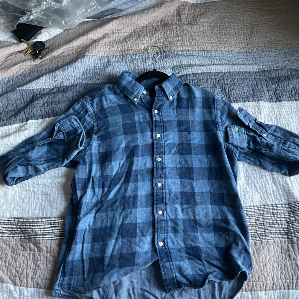 Ralph Lauren Blue Plaid Casual Button Down Shirt